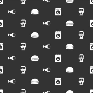 Barbekü kömür torbası, Brick sobası, tavuk budu ve Burger 'i kusursuz bir kalıba sokun. Vektör