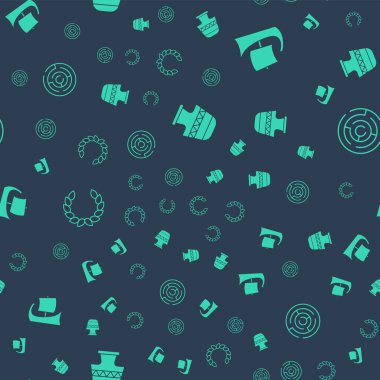 Antik amforalar, Yunan üçlemesi, Laurel çelengi ve Minotaur labirentini kusursuz desen üzerine ayarla. Vektör