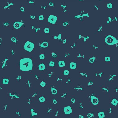 Konum işaretleyicisini, düzlemi, şehir haritası navigasyonunun bilgisini ve kusursuz desenli kişiyi ayarlayın. Vektör