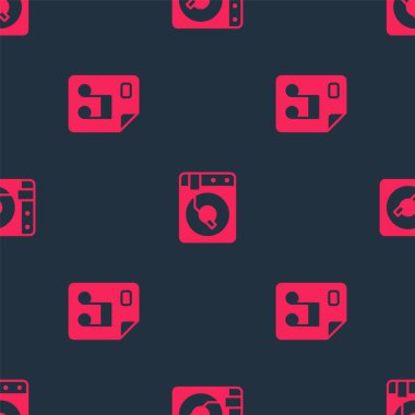 MP3 dosya belgesini ve vinil diskli vinil oynatıcıyı dikişsiz desen üzerine ayarla. Vektör