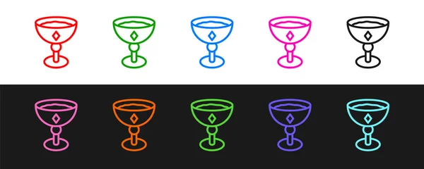 Set Line Medieval Goblet Icon Isolated Black White Background Vector — Stock Vector