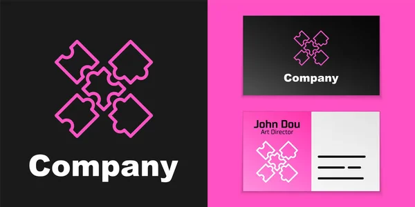 Roze Lijn Puzzelstukjes Speelgoed Icoon Geïsoleerd Zwarte Achtergrond Logo Ontwerp — Stockvector