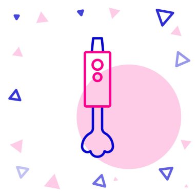 Satır karıştırıcı simgesi beyaz arkaplanda izole edildi. Mutfak elektrikli kırıcı ve kase. Meyve suyu, kokteyl ya da meyve suyu. Renkli taslak konsepti. Vektör.