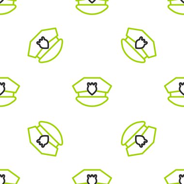 Papağan ikonlu çizgi polisi şapkası beyaz arka planda izole edilmiş pürüzsüz desen. Polis şapkası işareti. Vektör.