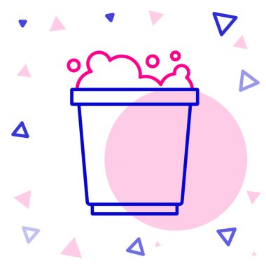 Köpük ve baloncuk ikonlu çizgi kovası beyaz arkaplanda izole edildi. Temizlik hizmeti konsepti. Renkli taslak konsepti. Vektör.