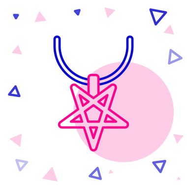 Kolye ikonundaki çizgi pentagramı beyaz arkaplanda izole edilmiş. Sihirli okült yıldız sembolü. Renkli taslak konsepti. Vektör