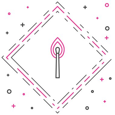 Beyaz arkaplanda izole edilmiş ateş ikonu ile çizgi yakma kibriti. Ateşle maç. Kibrit işareti. Renkli taslak konsepti. Vektör