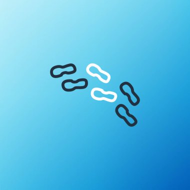 Çizgi insan ayak izleri mavi arka planda izole edilmiş ayakkabı ikonu. Ayakkabı tabanı. Renkli taslak konsepti. Vektör