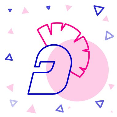 Beyaz arkaplanda Yunan çizgi miğferi simgesi izole edildi. Tüylü ya da at tüylü askerleri korumak için antika miğfer. Renkli taslak konsepti. Vektör