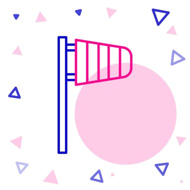 Çizgi konisi meteoroloji rüzgar gülü vane simgesi beyaz arka planda izole edildi. Rüzgâr Sock rüzgarın yönünü ve gücünü gösteriyor. Renkli taslak konsepti. Vektör