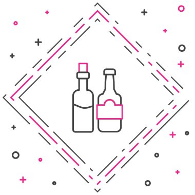 Çizgi viski şişesi simgesi beyaz arkaplanda izole edilmiş. Renkli taslak konsepti. Vektör