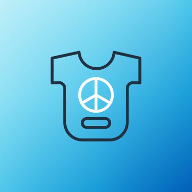 Mavi arkaplanda çizgi barış simgesi izole edildi. Hippi barış sembolü. Renkli taslak konsepti. Vektör