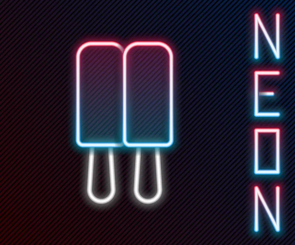 Świecące Neon Linii Lody Ikonę Trzymać Izolowane Czarnym Tle Słodki — Wektor stockowy