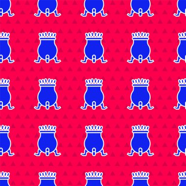 Mavi Cadı Kazan simgesi kırmızı arkaplanda izole edilmiş kusursuz desen. Mutlu Cadılar Bayramı Partisi. Vektör.