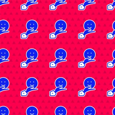 Mavi Mutlu Dostluk Günü ikonu, kırmızı arka planda izole edilmiş kusursuz desen. Sonsuz dostluk kavramı. Vektör.