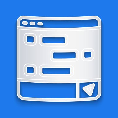 Kağıt kesme Yeni sohbet iletileri bildirim dizüstü bilgisayar simgesi mavi arkaplan izole. Smartphone sohbet mesajları konuşma baloncukları. Kağıt sanatı tarzı. Vektör.