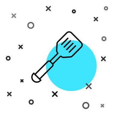 Siyah çizgi Spatula simgesi beyaz arkaplanda izole edildi. Mutfak spatula ikonu. Barbekü spatula işareti. Barbekü ve ızgara aleti. Rastgele dinamik şekiller. Vektör.