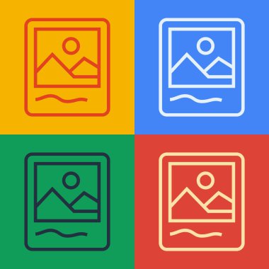 Pop sanat çizgisi Resim çerçeve simgesi renk arkaplan izole. Vintage boş fotoğraf çerçevesi. Vektör.