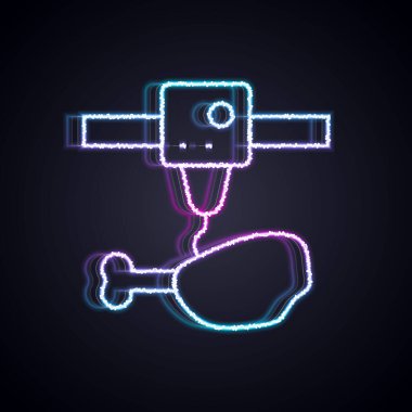 Parlayan neon hattı 3D yazıcı tavuk budu simgesi siyah arkaplanda izole edildi. 3D baskı. Vektör.