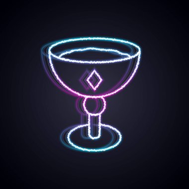 Parlayan neon hattı Ortaçağ kadehi simgesi siyah arkaplanda izole edildi. Vektör.