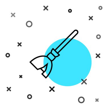 Siyah çizgi cadıları beyaz arka planda izole edilmiş süpürge ikonu. Mutlu Cadılar Bayramı Partisi. Rastgele dinamik şekiller. Vektör.