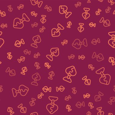 Kahverengi çizgili kolye, kalp şeklinde kolye simgesi, kırmızı arkaplanda izole edilmiş, pürüzsüz desen. Mücevher dekorasyonu. Uluslararası Mutlu Kadınlar Günü. Vektör.