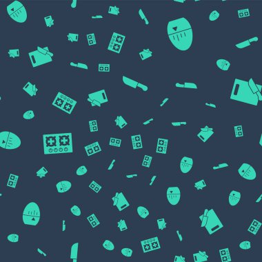 Bıçak, mutfak zamanlayıcısı, gaz sobası, kesme tahtası ve bıçak. Vektör