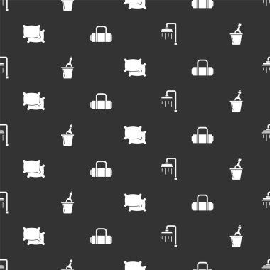 Duş al, şampanyayı buz kovasına koy, Yastık ve Bavul 'u pürüzsüz kalıba sok. Vektör