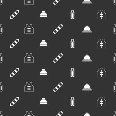 Bavul, Can yeleği, Snowboard ve Otel servis zilini kusursuz bir şekilde ayarla. Vektör