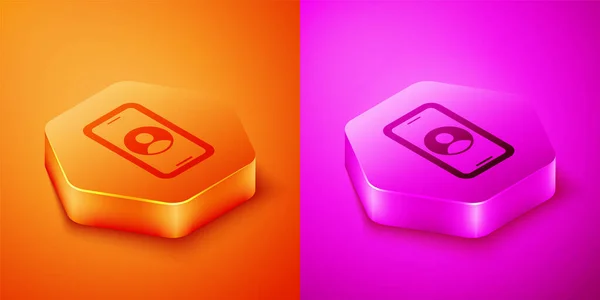 Teléfono Isométrico Icono Soporte Horas Aislado Sobre Fondo Naranja Rosa — Vector de stock