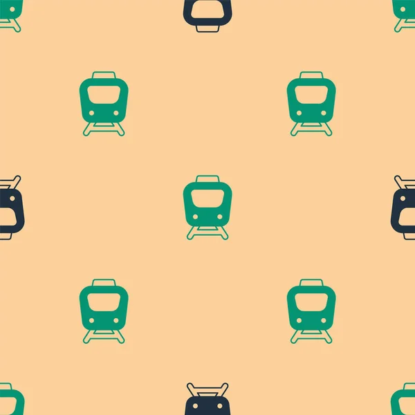 Icona Treno Verde Nero Isolato Modello Senza Cuciture Sfondo Beige — Vettoriale Stock