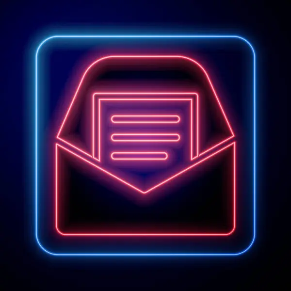 Świecący Neon Poczta Ikona Mail Izolowane Czarnym Tle Mail Symbolem — Wektor stockowy