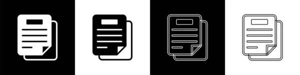 Définir Icône Document Isolée Sur Fond Noir Blanc Icône Fichier — Image vectorielle