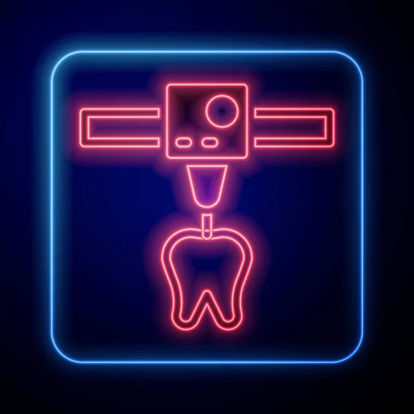 Świecący Neon Ikona Zębów Drukarki Odizolowany Czarnym Tle Druk Wektor — Wektor stockowy
