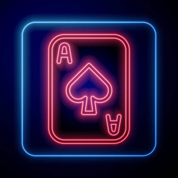 Gloeiende Neon Speelkaarten Pictogram Geïsoleerd Zwarte Achtergrond Casino Gokken Vector — Stockvector