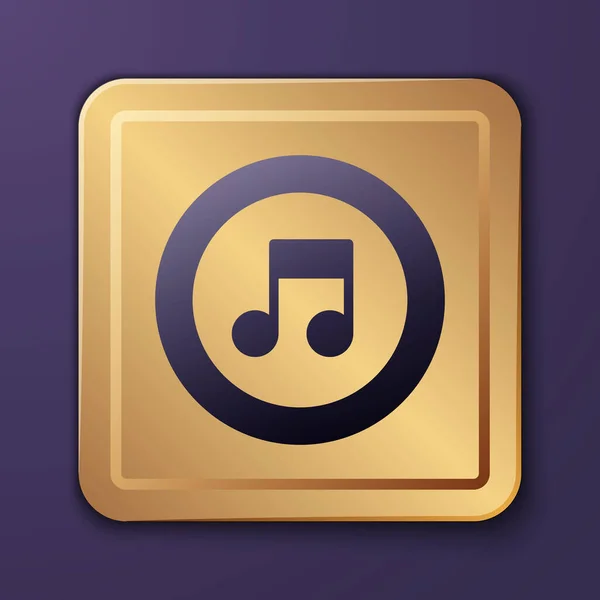 Purple Music Note Tonsymbol Isoliert Auf Violettem Hintergrund Goldener Quadratischer — Stockvektor