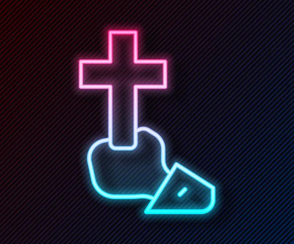 Gloeiende Neon Lijn Christelijke Kruis Pictogram Geïsoleerd Zwarte Achtergrond Kerkkruis — Stockvector