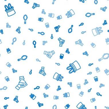 İksir şişesi, sihirbaz şapkası, tavşan kulağı ve kusursuz desenli el aynası. Vektör