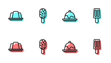 Çizgi pasta, jöleli pasta, dondurma ve ikon. Vektör