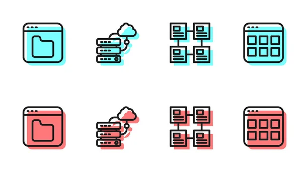 Nastavit Diagram Hierarchie Čar Soubory Prohlížeče Síťové Cloudové Připojení Ikonu — Stockový vektor