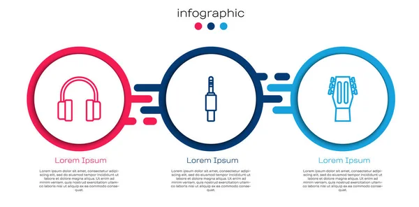 Establecer Auriculares Línea Jack Audio Guitarra Plantilla Infografía Empresarial Vector — Vector de stock