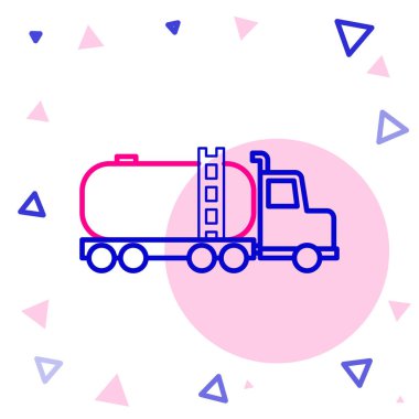 Çizgi tankeri simgesi beyaz arkaplanda izole edildi. Petrol tankeri, petrol kamyonu, sarnıç, petrol karavanı. Renkli taslak konsepti. Vektör İllüstrasyonu.