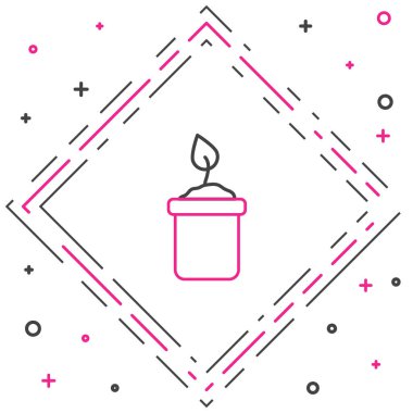 Beyaz arka planda izole edilmiş şişe simgesiyle çizgi filizi. Tohum ve tohum. İşaret bırakıyor. Yaprak doğası. Renkli taslak konsepti. Vektör