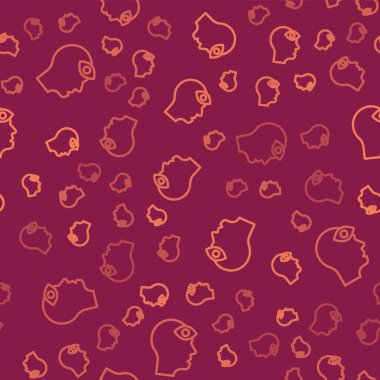 Kahverengi çizgili adam, üçüncü göz ikonuna sahip, kırmızı arka planda izole edilmiş, pürüzsüz desen. Meditasyon konsepti, enerji vizyonu, aura. Vektör.