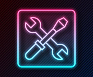 Parlayan neon hattı 3D yazıcı ayarı simgesi siyah arkaplanda izole edildi. 3D baskı. Vektör.