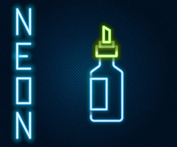 Gloeiende Neon Lijn Fles Olijfolie Pictogram Geïsoleerd Zwarte Achtergrond Kan — Stockvector