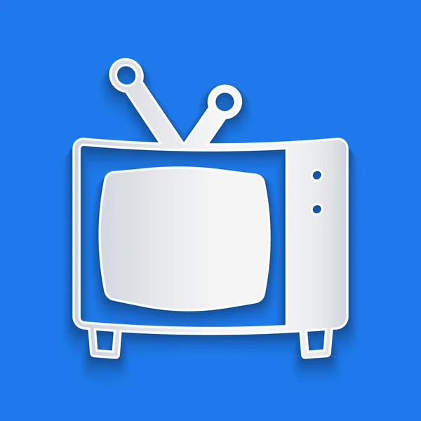Papiergeschnittenes Retro Symbol Isoliert Auf Blauem Hintergrund Fernsehzeichen Papierkunst Vektor — Stockvektor