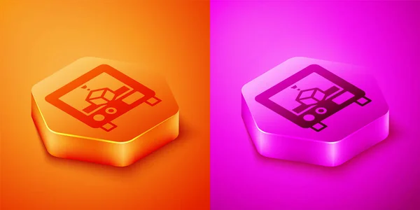 Isometric Printer Icon Isolated Orange Pink Background Printing Hexagon Button — Stock Vector
