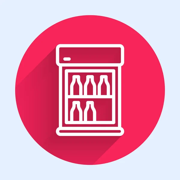 Белая Линия Коммерческий Холодильник Хранения Напитков Значок Изолирован Длинной Тенью — стоковый вектор
