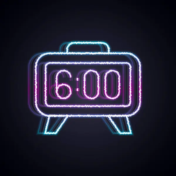 Glowing Neon Line Digital Alarm Clock Icon Isolated Black Background — Stock Vector